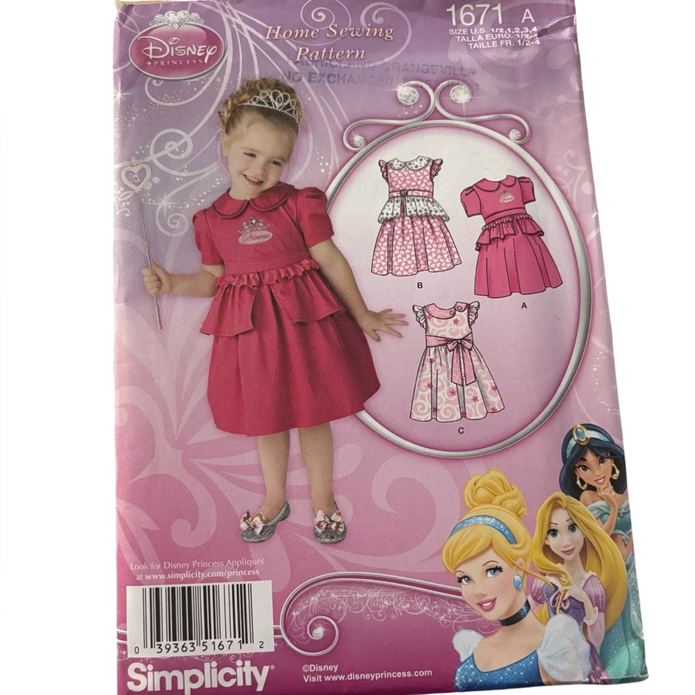 Simplicity 1671 Disney Princess Dress Sewing Pattern UNCUT 6months to 4 yrs old